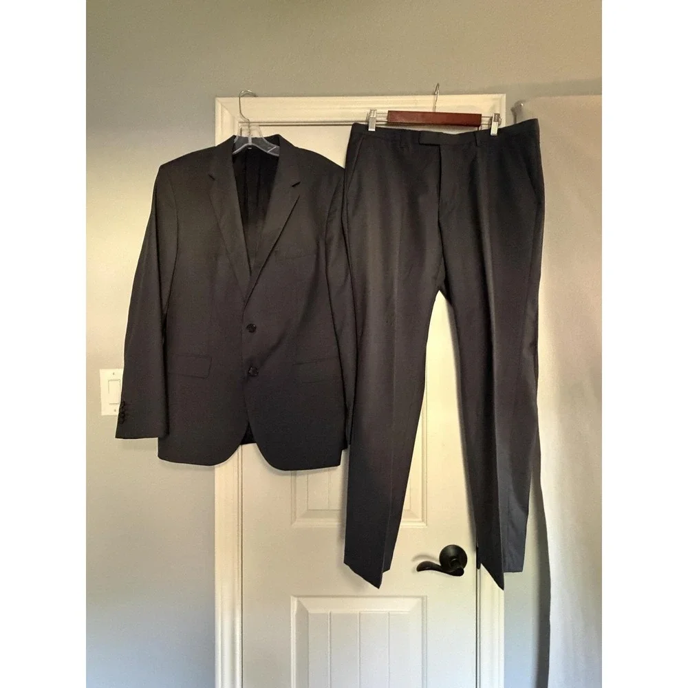 Hugo Boss Suit Mens 42 38x31 Gray Super 100 Wool 2 Piece Jacket Pants FLAWS